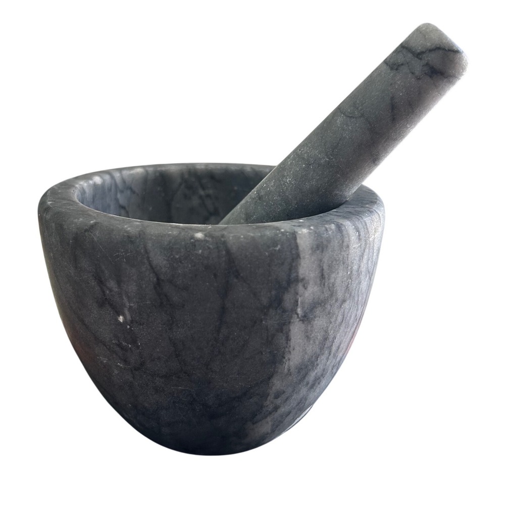 Grey Marble Mortar and Pestle Set Solid Natural Stone Spice Herb Grinder